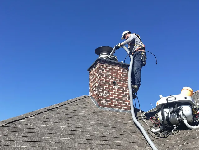 Dedicated Scituate Chimney Sweep team member cleaning a chimney in Scituate, MA