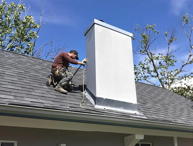Scituate Chimney Sweep team member finishing chimney construction in Scituate, MA