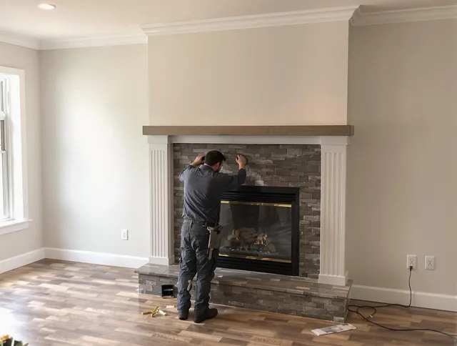 Scituate Chimney Sweep finishing a custom fireplace install in Scituate, MA